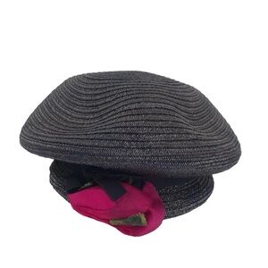 1940s BONWIT TELLER JEAN BARTHET STRAW HAT THE NEWS BOY WITH FLOWER FRENCH MADE